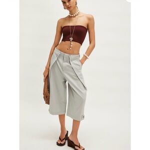 Free People Light Gray Wide-Leg Cropped Trousers